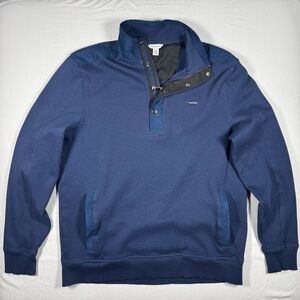 CALVIN KLEIN Men's Blue Quarter-Zip Sweater, EUC, Large, Velvet Shoulders